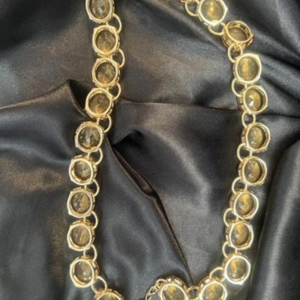 BANANA REPUBLIC AMBER ROUND FACETED CRYSTAL GLASS GOLD TONE NECKLACE - Picture 3 of 3